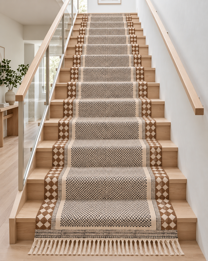 Custom Cotton Stair Runner, Anti Slip Stair Runner Rug, Washable Stair Treads Carpet