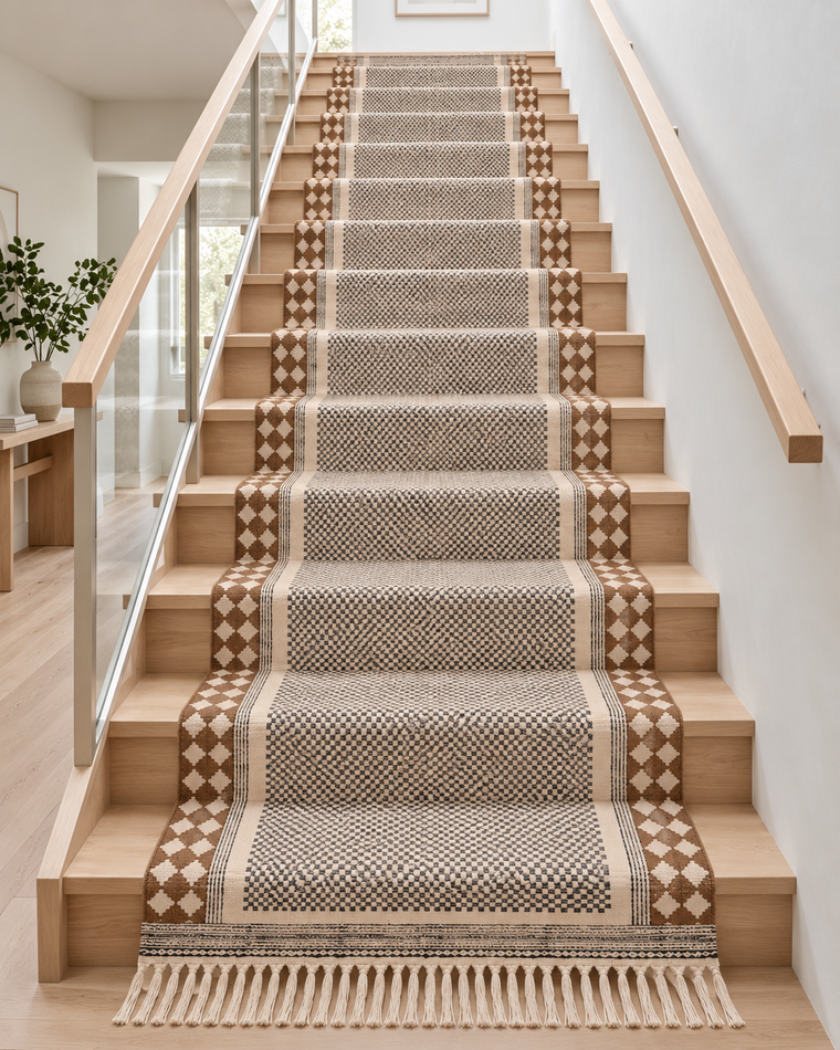 Custom Cotton Stair Runner, Anti Slip Stair Runner Rug, Washable Stair Treads Carpet