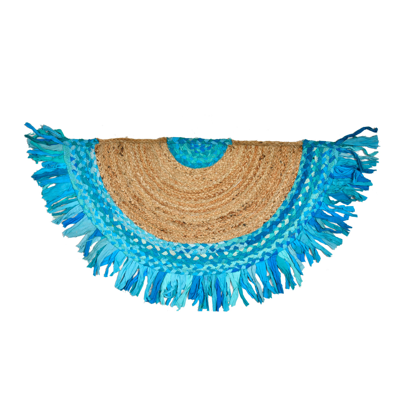 Braided Blue Cotton Half Circle Doormat for Kitchen/Bathroom/Entryway/Front Door