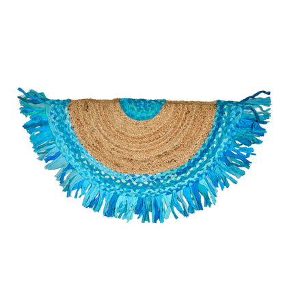 Braided Blue Cotton Half Circle Doormat for Kitchen/Bathroom/Entryway/Front Door