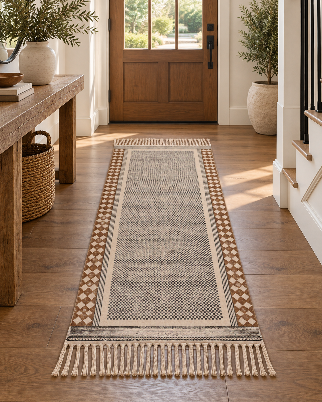 Custom Cotton Stair Runner, Anti Slip Stair Runner Rug, Washable Stair Treads Carpet