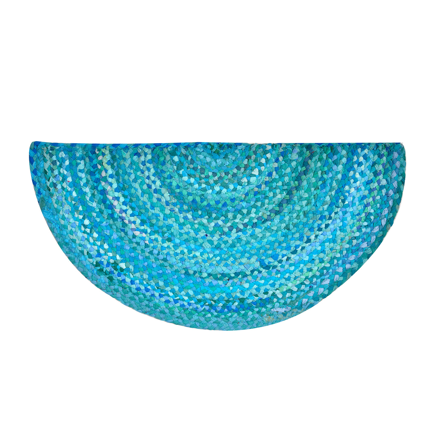 Blue Cotton Braided Half Circle Rug for Front Door, Half Moon Welcome Doormat, Half Round Cotton Rug