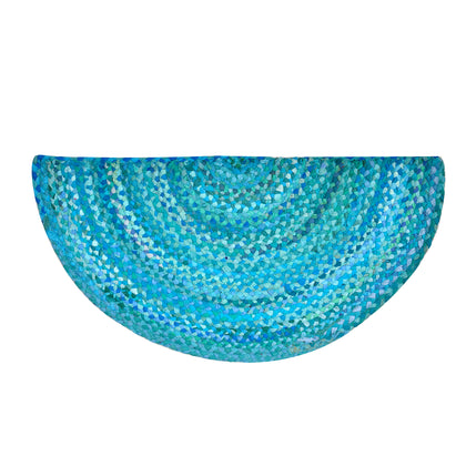 Blue Cotton Braided Half Circle Rug for Front Door, Half Moon Welcome Doormat, Half Round Cotton Rug