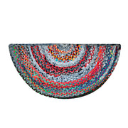 Handwoven Denim Rug for Entryway & Front Door, Half Circle Cotton Doormat, Half Moon Doormat