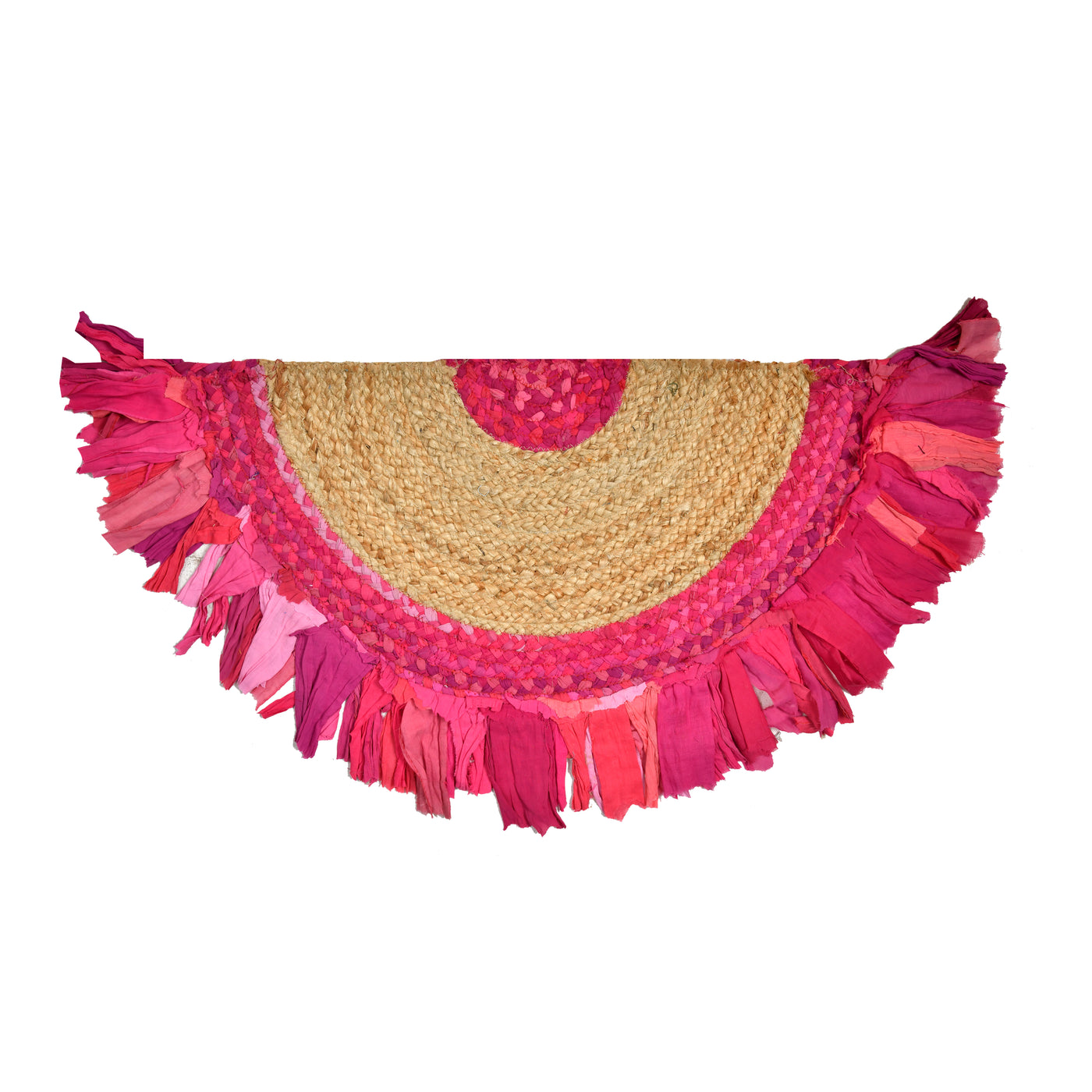 Bohemian Cotton Chindi Doormat for Entryway/Front Door, Soft Reversible Semi Circle Bath Mat