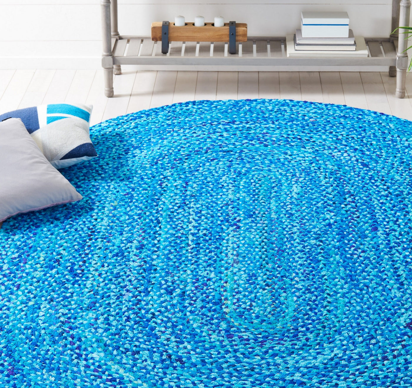 Blue Cotton Oval Rug for Living Room Braided Oval Area Rug 6'x8' for Bedroom
