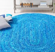 Blue Cotton Oval Rug for Living Room Braided Oval Area Rug 6'x8' for Bedroom