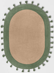 Green Oval Jute Rug Braided Oval Area Rug Hemp Oval Rug for Living Room