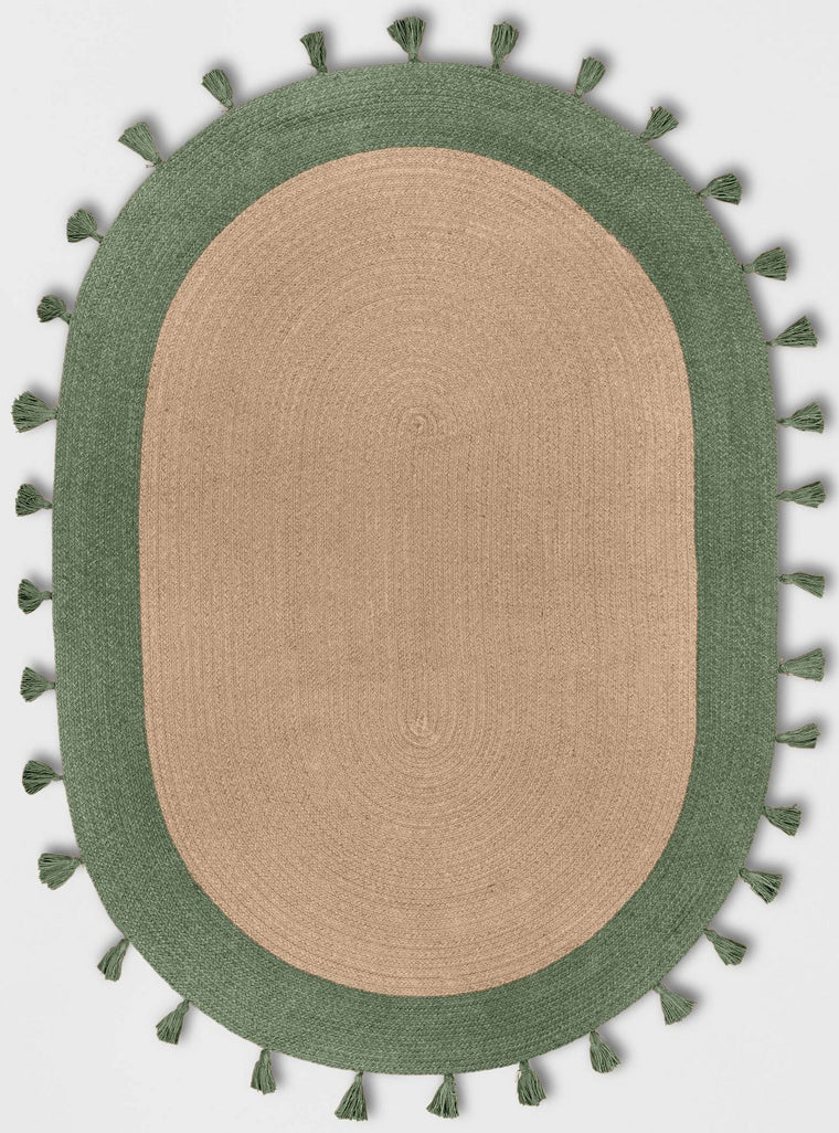 Green Oval Jute Rug Braided Oval Area Rug Hemp Oval Rug for Living Room