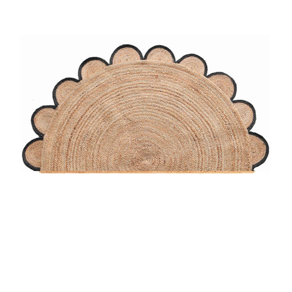Scalloped Jute Rug Doormat for Front Door, Scalloped Welcome Doormat, Half Circle Rug