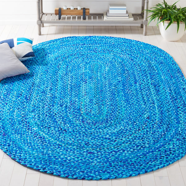 Blue Cotton Oval Rug for Living Room Braided Oval Area Rug 6'x8' for Bedroom