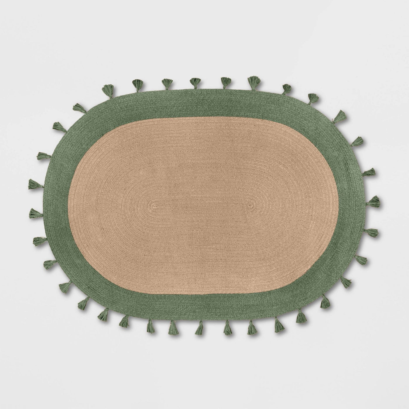 Green Oval Jute Rug Braided Oval Area Rug Hemp Oval Rug for Living Room