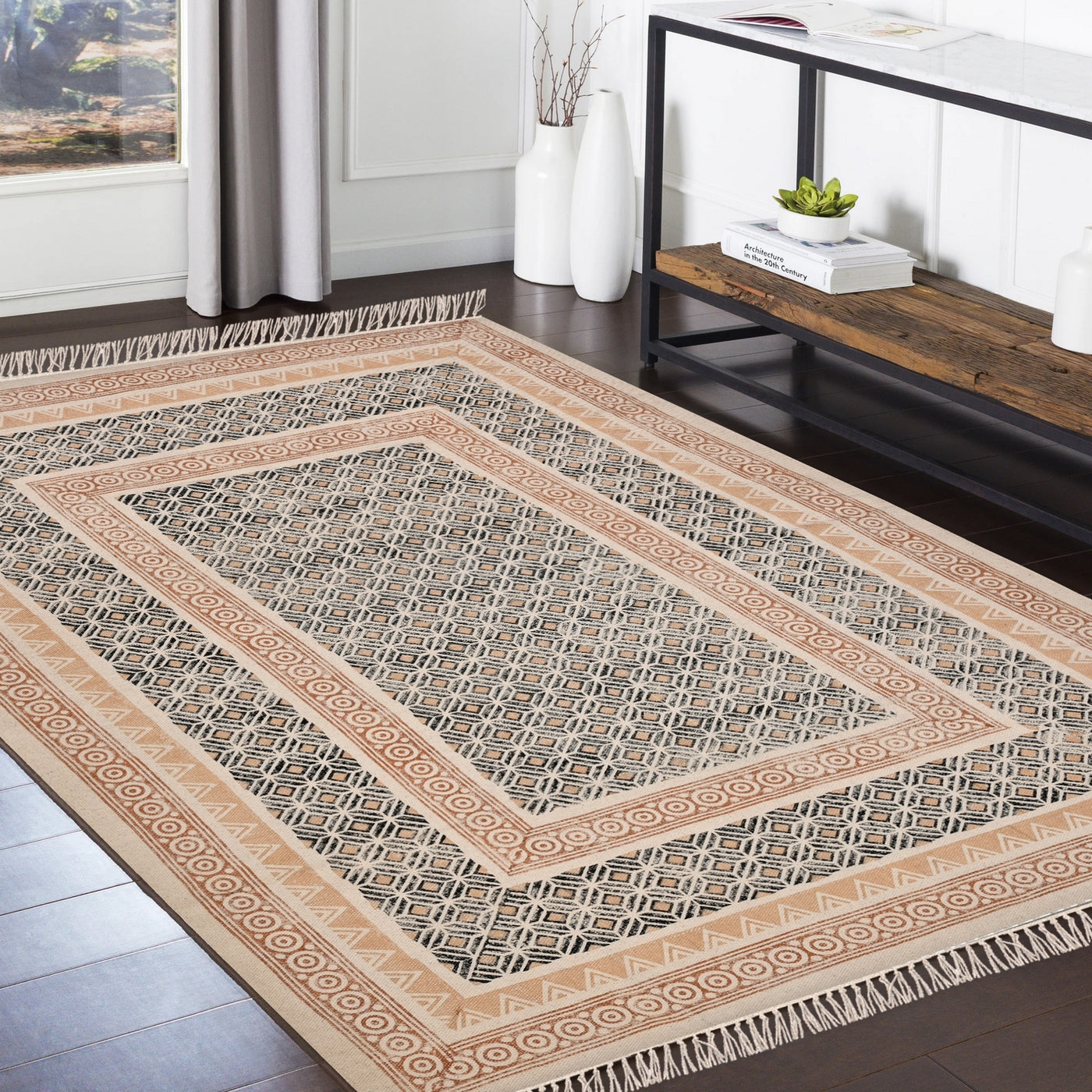Cotton Area Rug for Living Room/Dining Room, Washable Cotton Rug, Non Slip Bath Rug