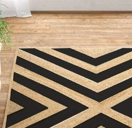 Black Area Rug, Large Jute Rug for Living Room, Zebra Pattern Rug for Bedroom, Jute Doormat