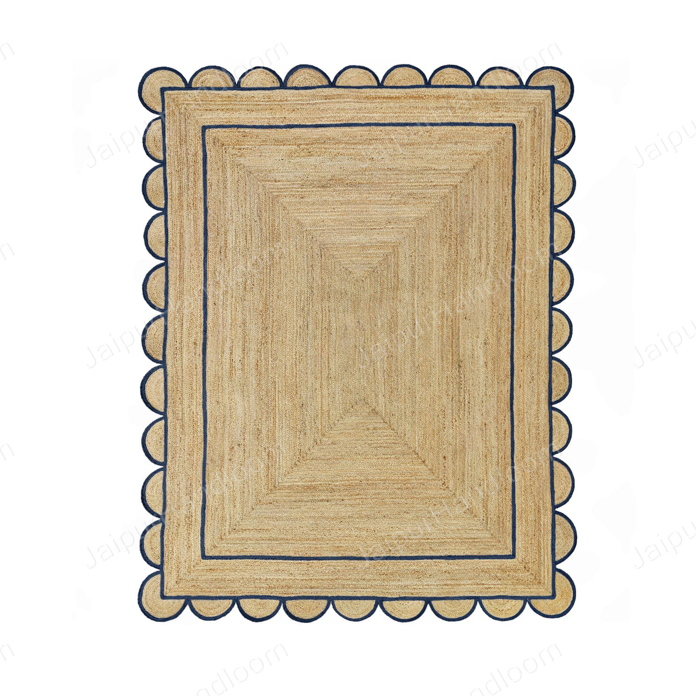 Wavy Edge Scallop Rug Natural Jute Scallop Rug Navy Blue Jute Rug