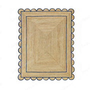 Wavy Edge Scallop Rug Natural Jute Scallop Rug Navy Blue Jute Rug