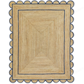 Wavy Edge Scallop Rug Natural Jute Scallop Rug Navy Blue Jute Rug