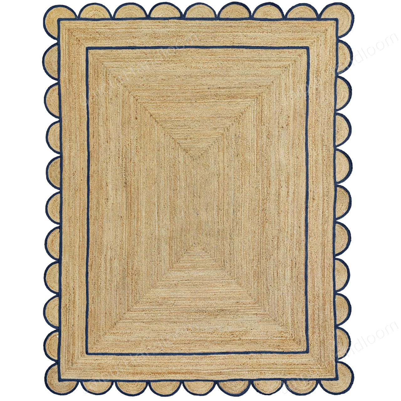 Wavy Edge Scallop Rug Natural Jute Scallop Rug Navy Blue Jute Rug