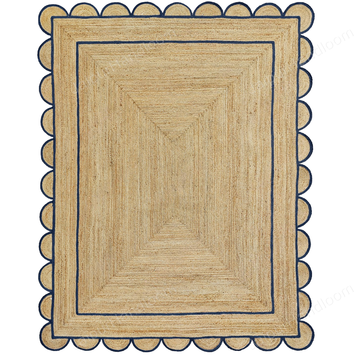 Wavy Edge Scallop Rug Natural Jute Scallop Rug Navy Blue Jute Rug