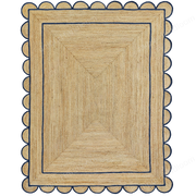 Wavy Edge Scallop Rug Natural Jute Scallop Rug Navy Blue Jute Rug