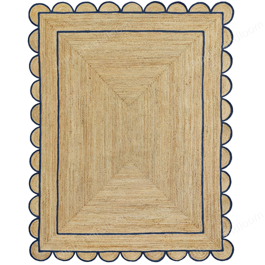 Wavy Edge Scallop Rug Natural Jute Scallop Rug Navy Blue Jute Rug