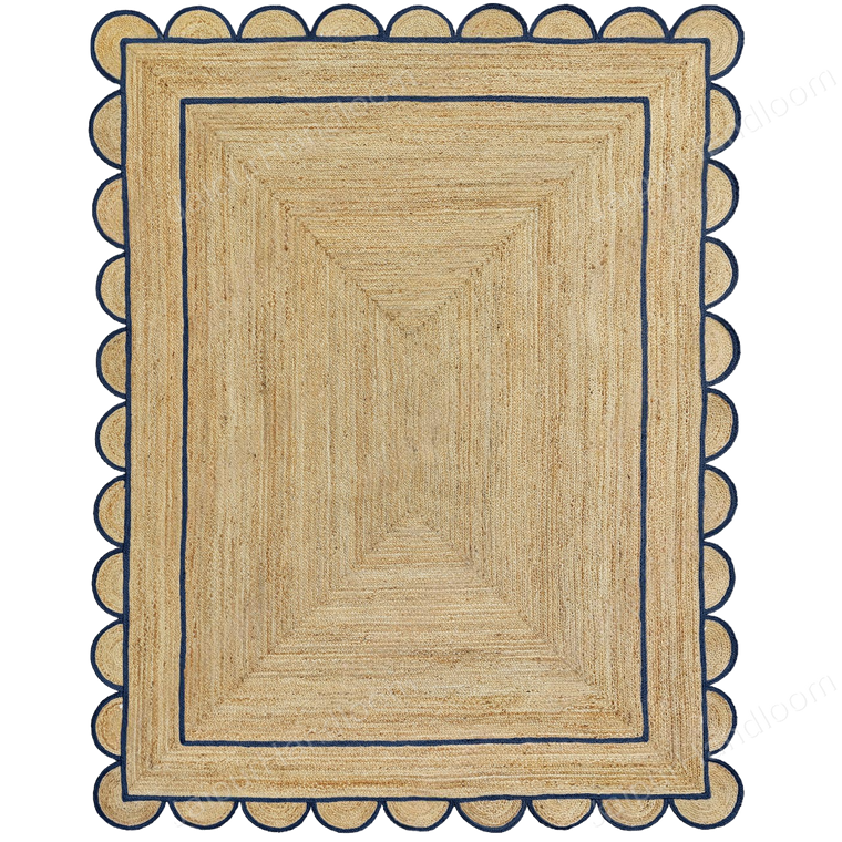 Wavy Edge Scallop Rug Natural Jute Scallop Rug Navy Blue Jute Rug