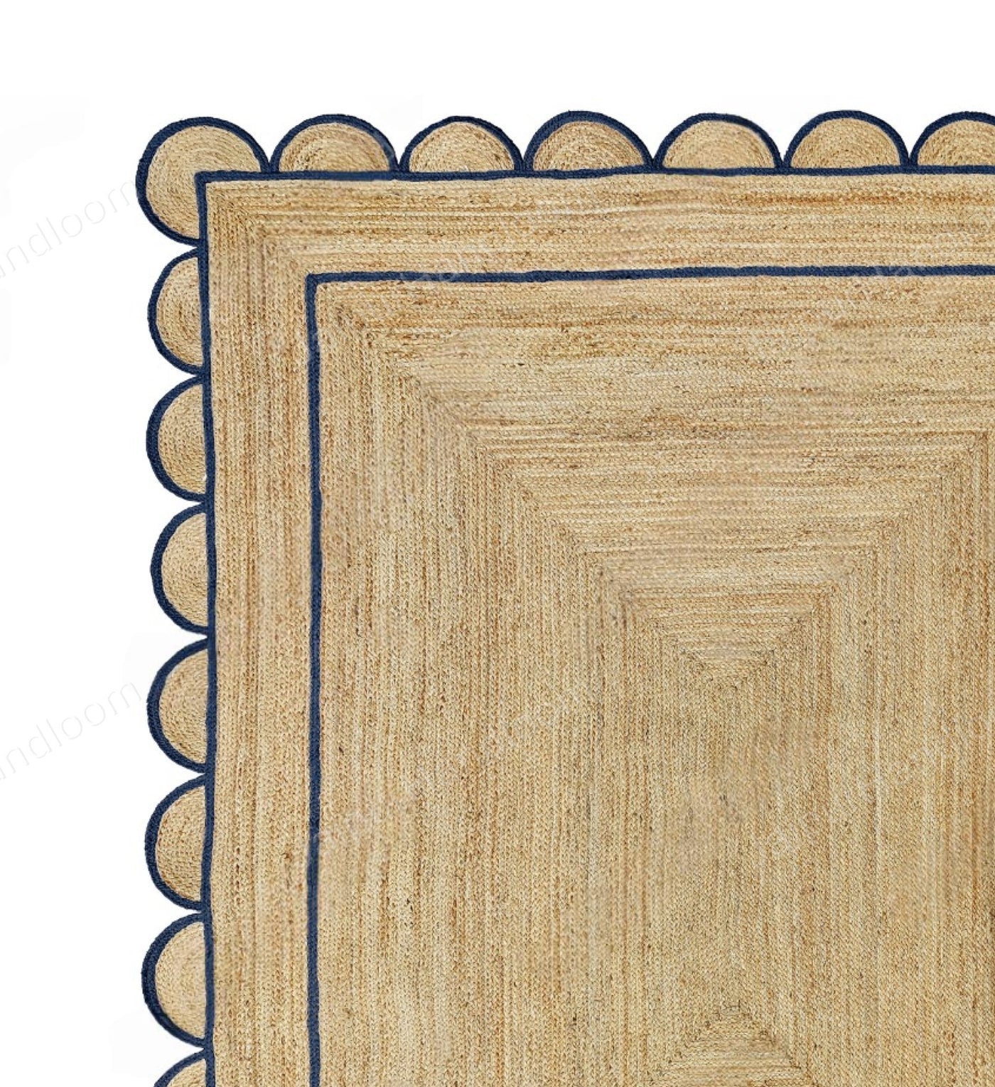 Wavy Edge Scallop Rug Natural Jute Scallop Rug Navy Blue Jute Rug