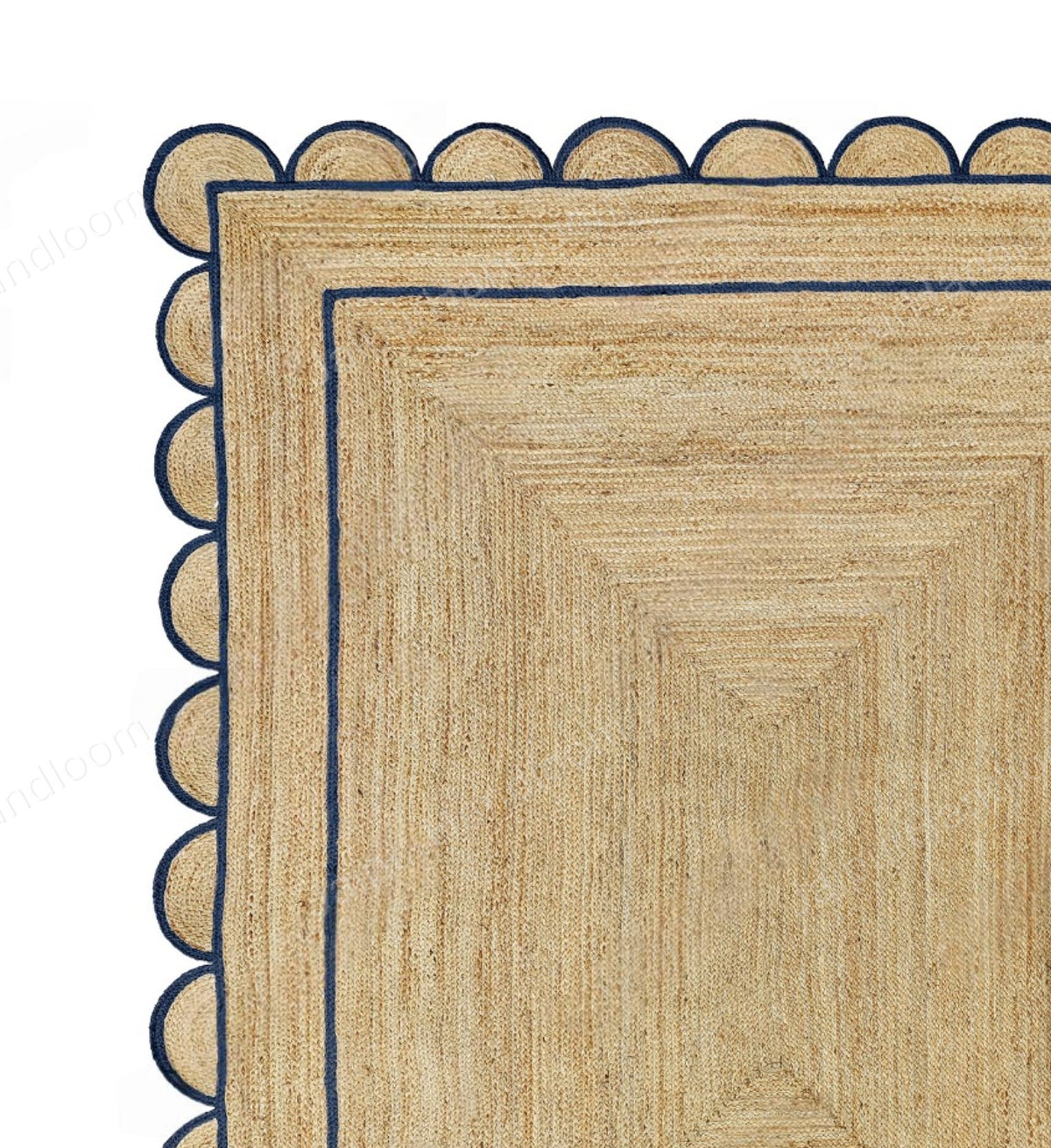 Wavy Edge Scallop Rug Natural Jute Scallop Rug Navy Blue Jute Rug