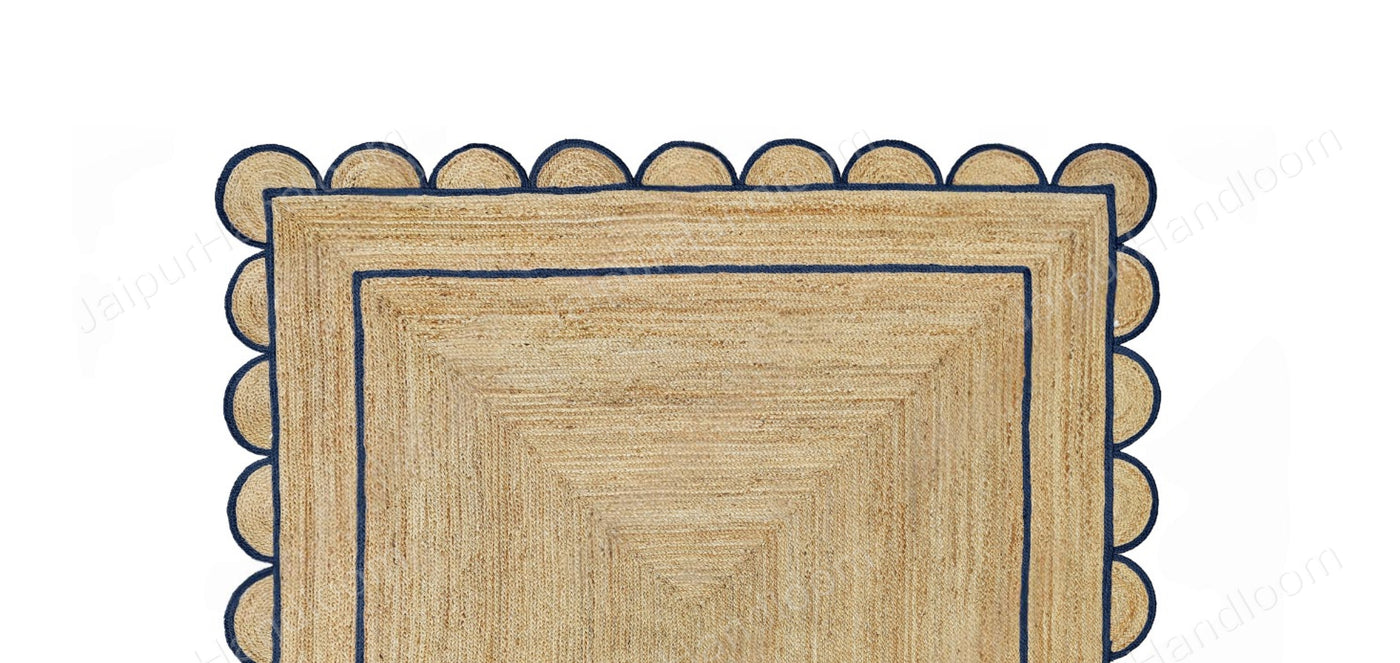 Wavy Edge Scallop Rug Natural Jute Scallop Rug Navy Blue Jute Rug