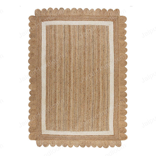 Scalloped Natural Jute Area Rug, Scallop Edge Area Rug, Jute Runner Rug
