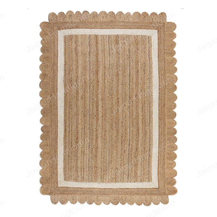 Scalloped Natural Jute Area Rug, Scallop Edge Area Rug, Jute Runner Rug