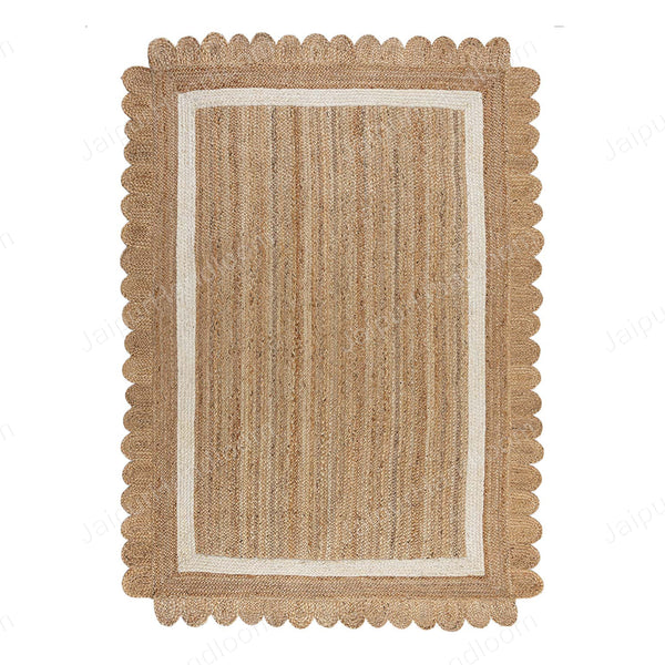 Scalloped Natural Jute Area Rug, Scallop Edge Area Rug, Jute Runner Rug