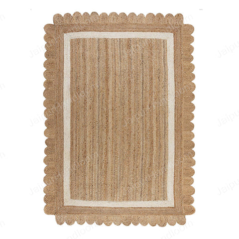 Scalloped Natural Jute Area Rug, Scallop Edge Area Rug, Jute Runner Rug
