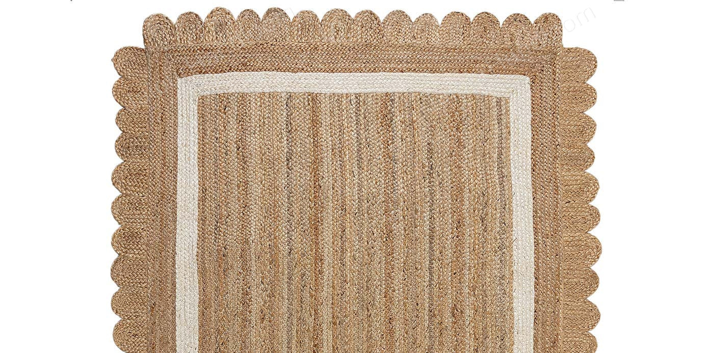 Scalloped Natural Jute Area Rug, Scallop Edge Area Rug, Jute Runner Rug