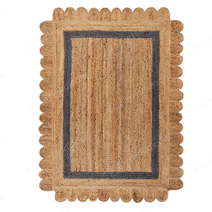 Scallop Jute Rug, Bohemian Jute Rug, Scallop Edge Natural Jute Area Rug