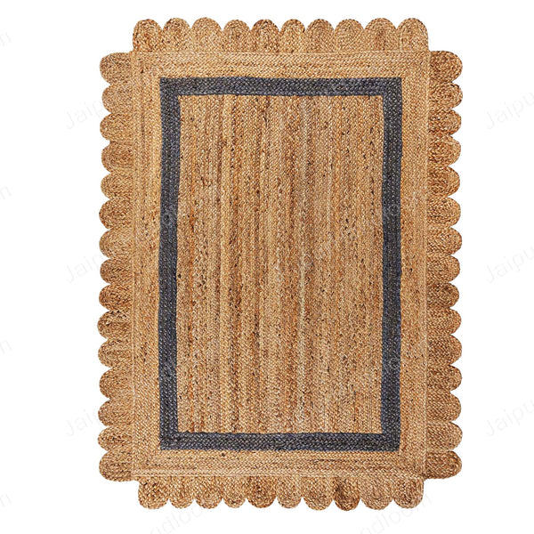 Scallop Jute Rug, Bohemian Jute Rug, Scallop Edge Natural Jute Area Rug