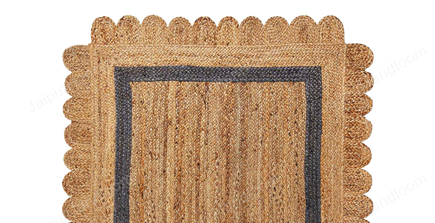 Scallop Jute Rug, Bohemian Jute Rug, Scallop Edge Natural Jute Area Rug