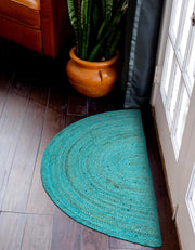 Turquoise Blue Half Circle Jute Doormat for Entrways, Welcome Doormat