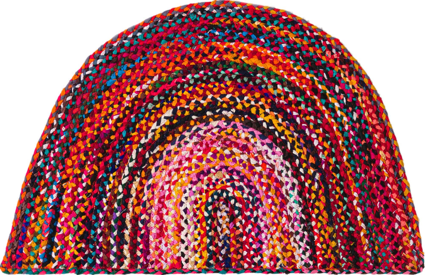 Reversible Braided Cotton Chindi Doormat, Half Round Cotton Rug for Front Door, Cotton Welcome Doormat