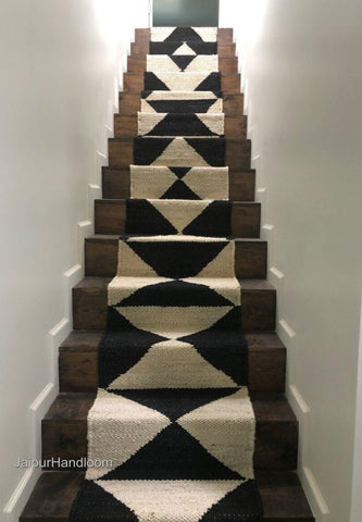 Black and White Jute Stair Runner Carpet Non Runner for Wooden Steps