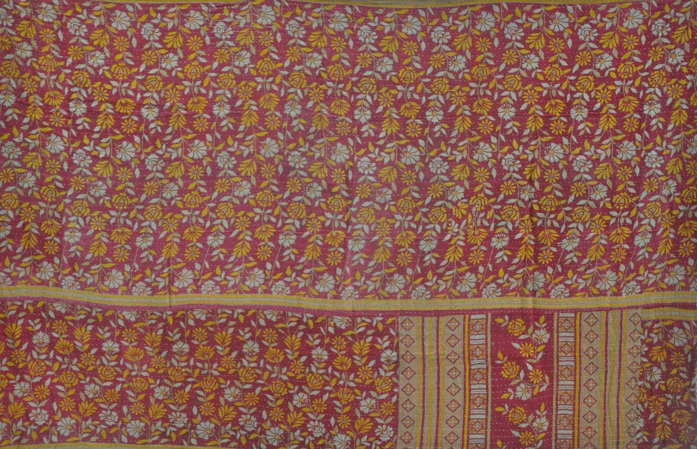 floral pattern vintage kantha bed cover twin size