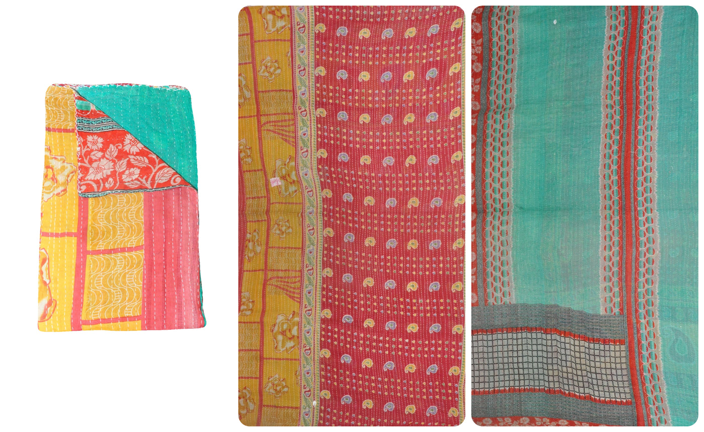 antique sari cotton kantha blanket