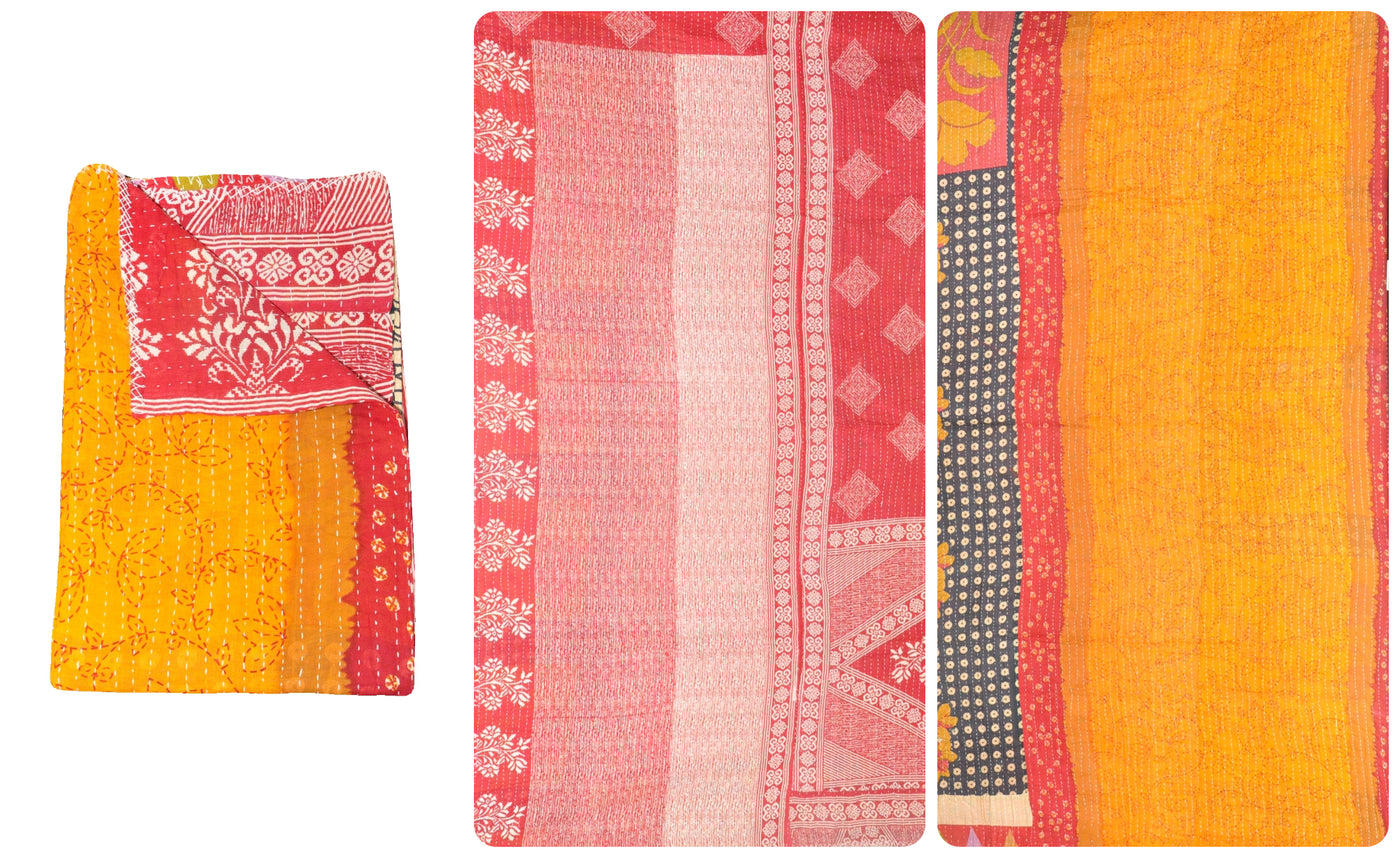 cotton sari kantha throw blanket