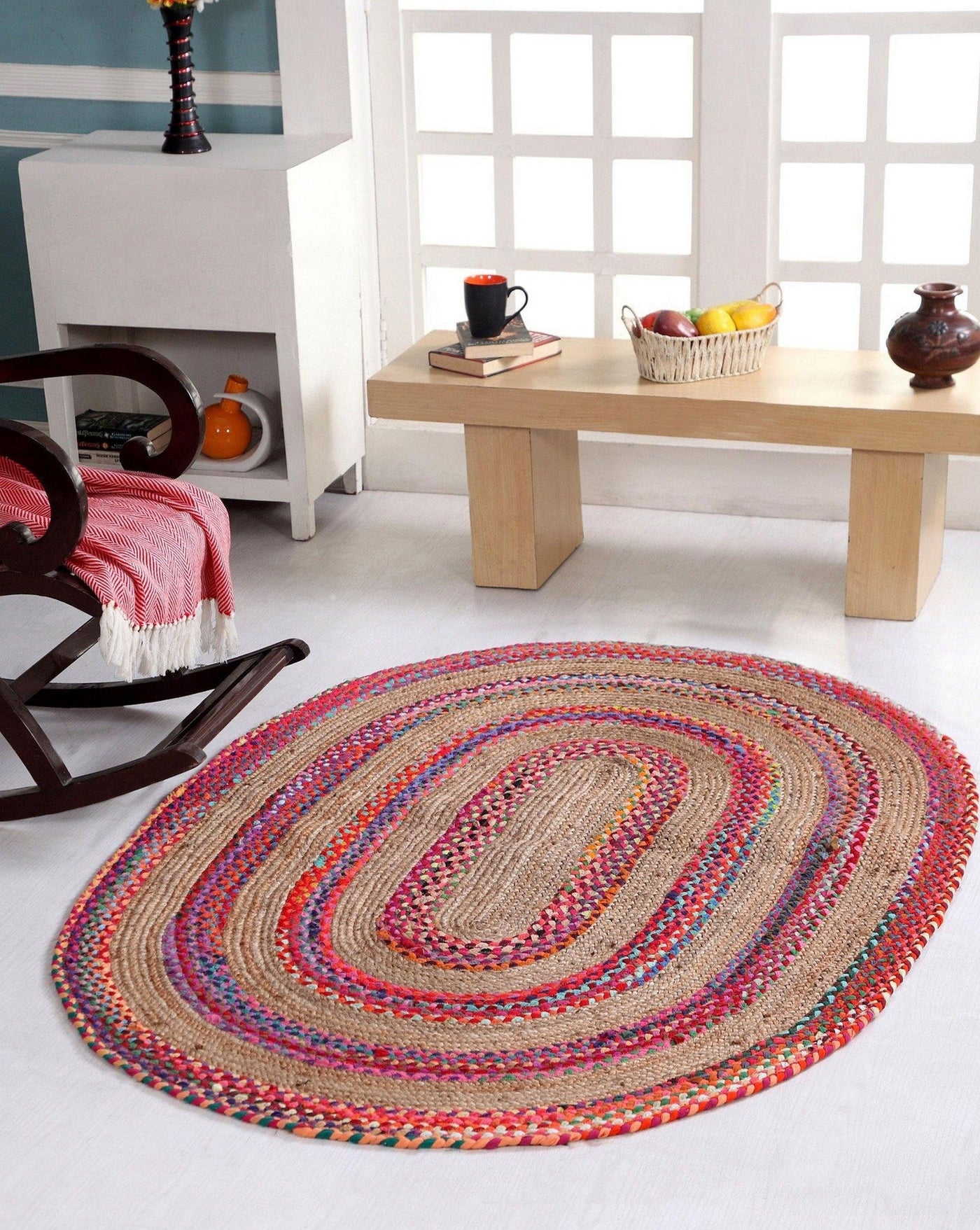 Braided Oval Carpet Rug 6'x9' for Living Room Handwoven Oval Jute Rug 3'x5'