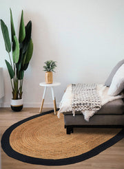 Bordered Oval Jute Rug 6'x9' for Dining Table Hemp Jute Oval Area Carpet Rug