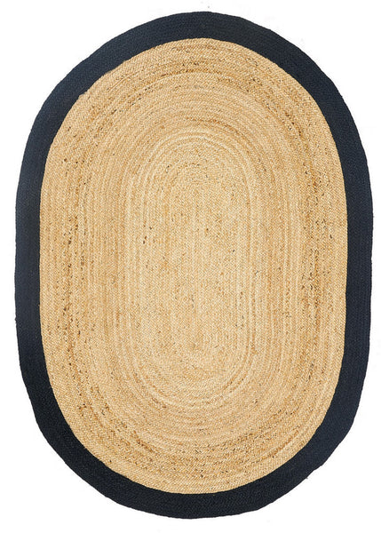 Bordered Oval Jute Rug 6'x9' for Dining Table Hemp Jute Oval Area Carpet Rug