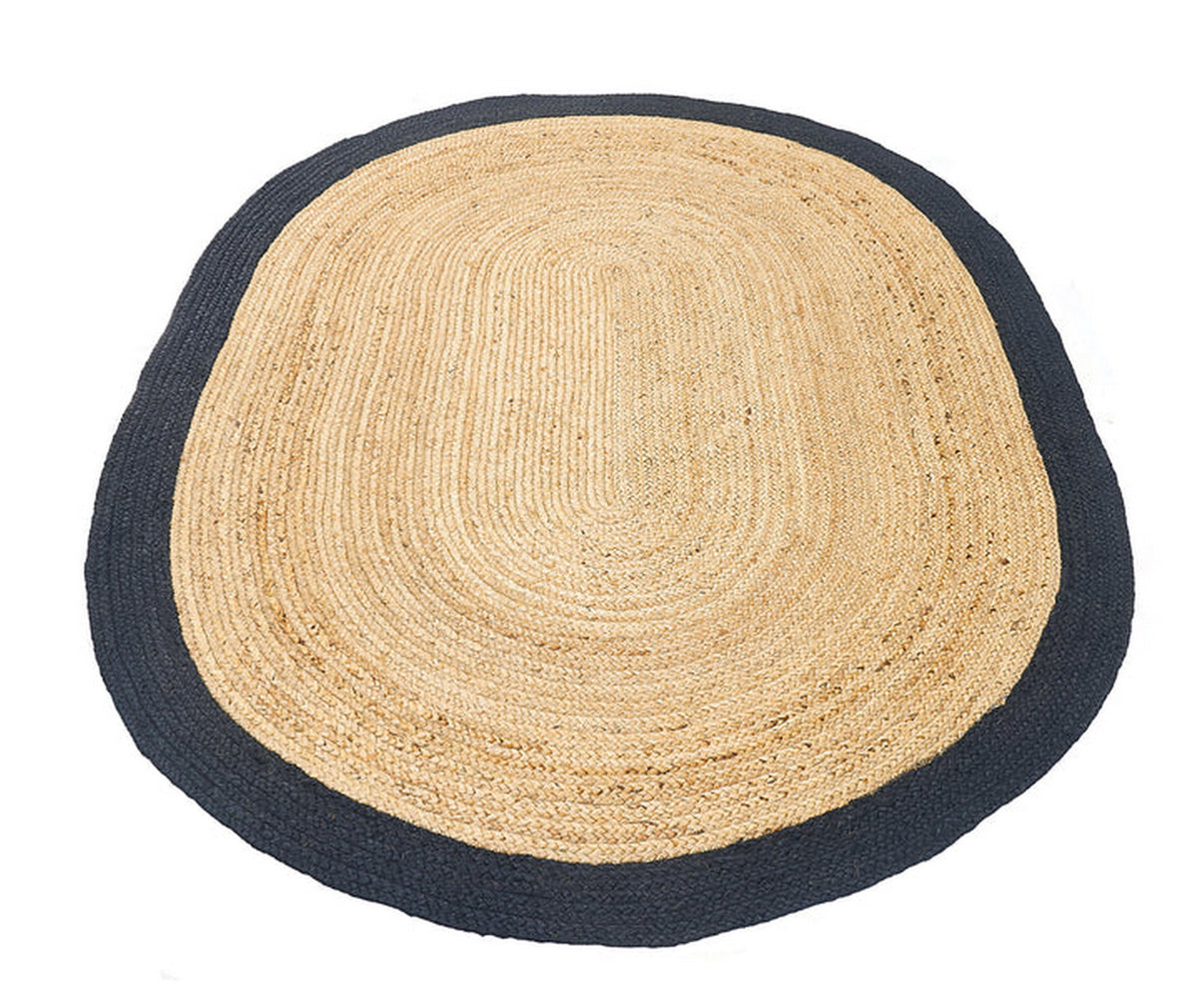 Bordered Oval Jute Rug 6'x9' for Dining Table Hemp Jute Oval Area Carpet Rug