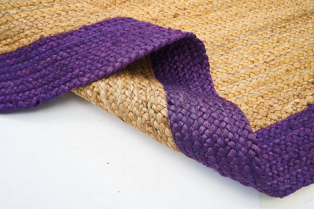 Purple Area Rug in Oval Shape 5'x7' Braided Oval Jute Rug 8'x10' for Living Room