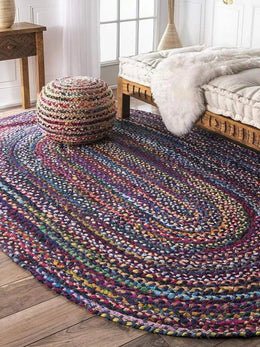 Braided Oval Area Rug 5'x7' Handwoven Cotton Oval Rug Carpet 4'x6'