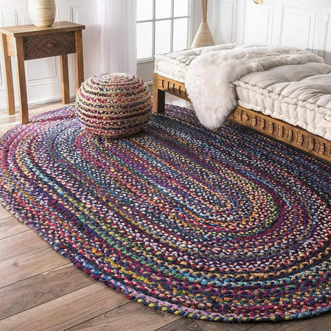 Braided Oval Area Rug 5'x7' Handwoven Cotton Oval Rug Carpet 4'x6'